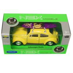 Welly 1:34 Volkswagen Beetle z deską surfingową - żółty - 1