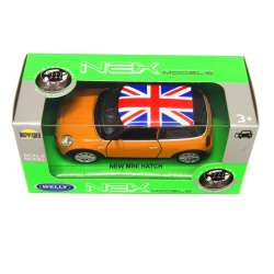 Welly 1:34 New Mini Hatch -musztardowy z flagą brytyjską - 1